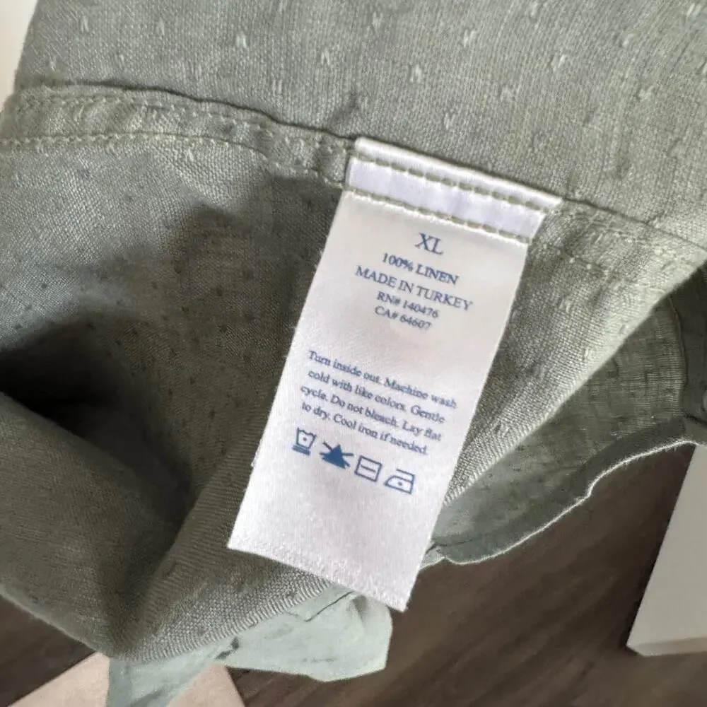 Faherty Linen Laguna Storm Doby Green Long Sleeve Shirt XL NEW Button Up Pocket - Picture 7 of 7